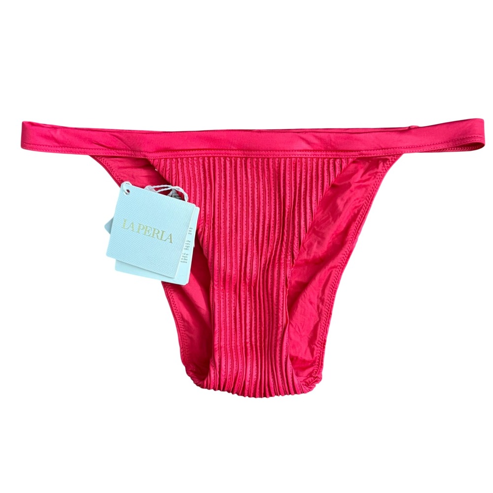 La Perla Red Pleated Bikini Bottom Slip Donna Mare US 6‎ IT 42 NEW